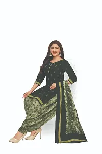 Elegant Cotton Black Printed Dress Material With Dupatta Set For Women-thumb1