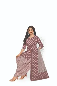 Elegant Cotton Purple Printed Dress Material With Dupatta Set For Women-thumb1