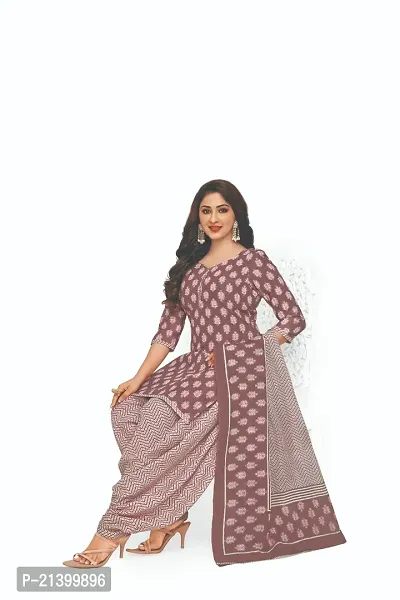 Elegant Cotton Purple Printed Dress Material With Dupatta Set For Women-thumb2