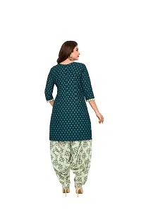 Elegant Cotton Teal Green Printed Dress Material With Dupatta Set For Women-thumb1