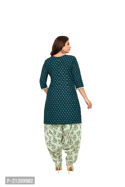 Elegant Cotton Teal Green Printed Dress Material With Dupatta Set For Women-thumb2