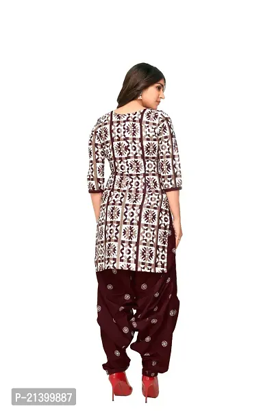 Elegant Cotton Brown Printed Dress Material With Dupatta Set For Women-thumb3