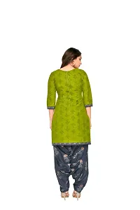 Elegant Cotton Green Printed Dress Material With Dupatta Set For Women-thumb2