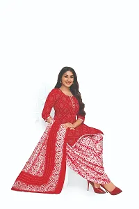 Elegant Cotton Red Printed Dress Material With Dupatta Set For Women-thumb1