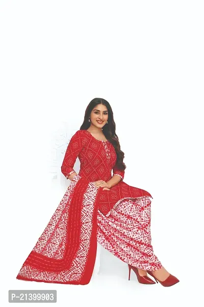 Elegant Cotton Red Printed Dress Material With Dupatta Set For Women-thumb2