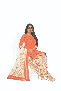 Elegant Cotton Orange Printed Dress Material With Dupatta Set For Women-thumb1