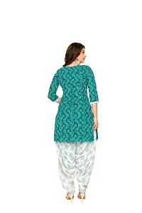 Elegant Cotton Turquoise Printed Dress Material With Dupatta Set For Women-thumb2