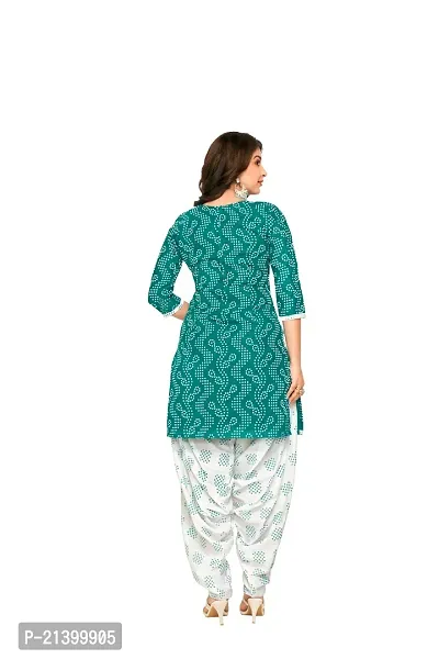 Elegant Cotton Turquoise Printed Dress Material With Dupatta Set For Women-thumb3