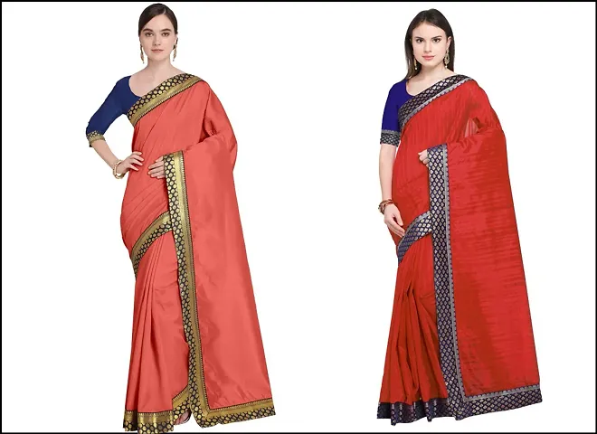 Stylish Fancy Silk Blend Saree With Blouse Piece For Women Pack Of 2