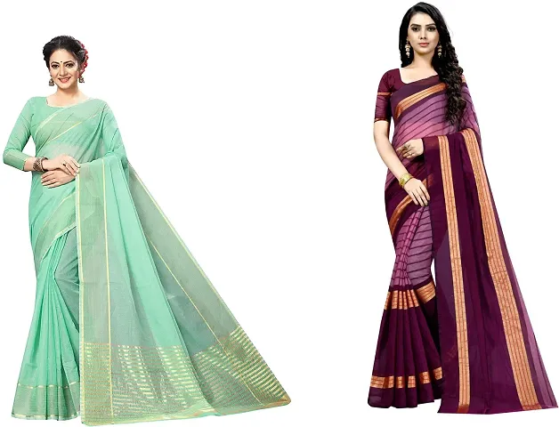 Beautiful Art Silk Saree With Blouse Piece Pack Of 2