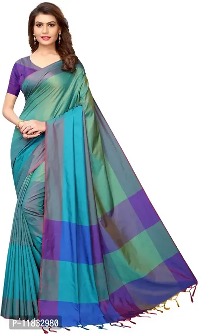 Beautiful Cotton Silk Saree with Blouse Piece-thumb0