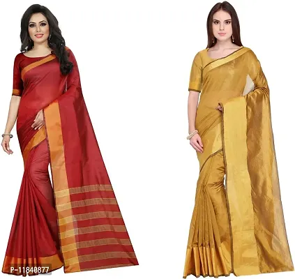 Beautiful Cotton Silk Saree With Blouse Piece Pack Of 2-thumb0