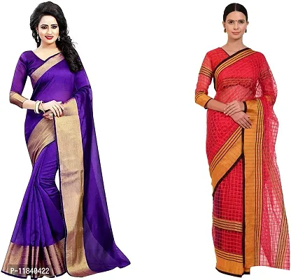 Beautiful Cotton Silk Saree With Blouse Piece Pack Of 2