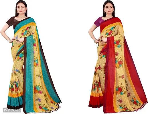 Beautiful Georgette Saree with Blouse Piece Pack Of 2-thumb0