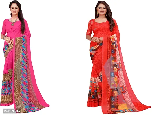 Beautiful Georgette Saree with Blouse Piece Pack Of 2-thumb0