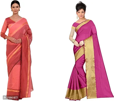 Beautiful Cotton Silk Saree With Blouse Piece Pack Of 2