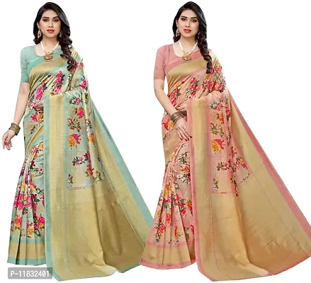 Beautiful Art Silk Saree with Blouse Piece Pack Of 2