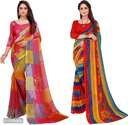 Beautiful Georgette Saree with Blouse Piece Pack Of 2-thumb0