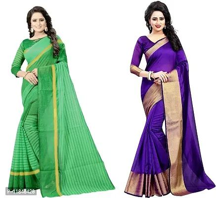 Beautiful Cotton Silk Saree With Blouse Piece Pack Of 2