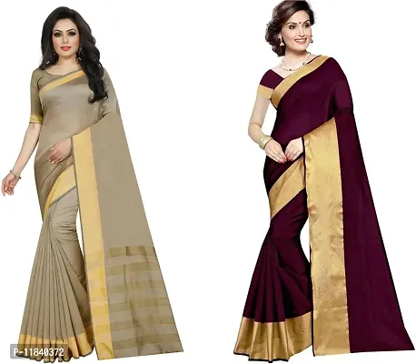 Beautiful Cotton Silk Saree With Blouse Piece Pack Of 2-thumb0