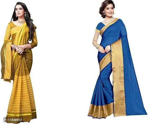 Beautiful Cotton Silk Saree With Blouse Piece Pack Of 2-thumb0