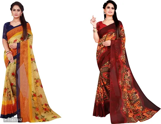 Beautiful Georgette Saree with Blouse Piece Pack Of 2-thumb0