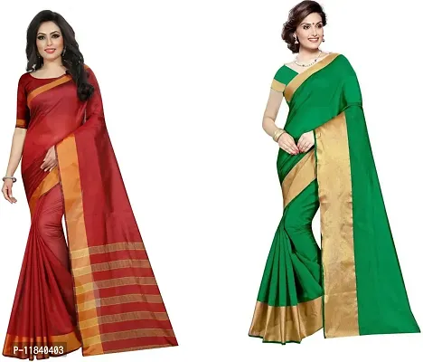 Beautiful Cotton Silk Saree With Blouse Piece Pack Of 2