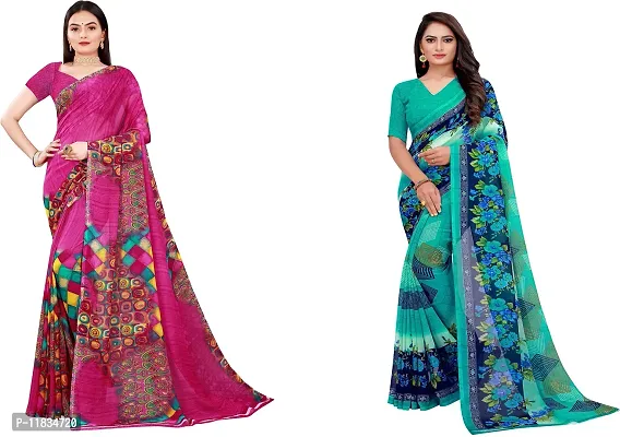 Beautiful Georgette Saree with Blouse Piece Pack Of 2-thumb0