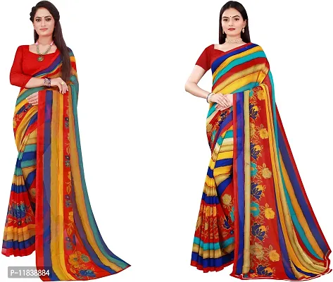 Beautiful Georgette Saree with Blouse Piece Pack Of 2-thumb0