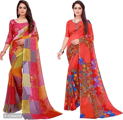 Beautiful Georgette Saree with Blouse Piece Pack Of 2-thumb0