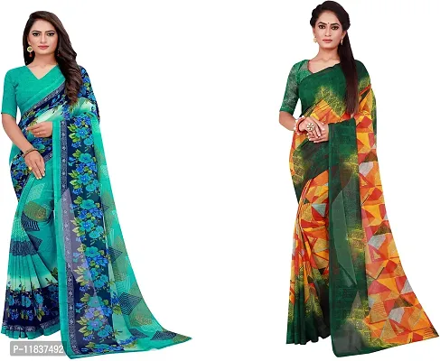 Beautiful Georgette Saree with Blouse Piece Pack Of 2-thumb0