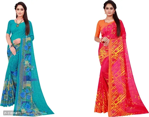 Beautiful Georgette Saree with Blouse Piece Pack Of 2-thumb0