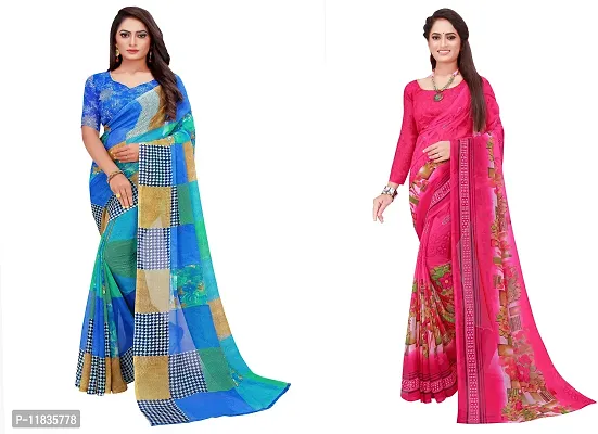 Beautiful Georgette Saree with Blouse Piece Pack Of 2-thumb0