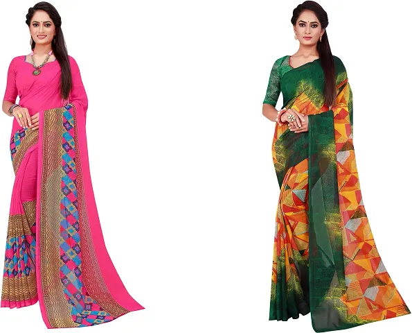 Stylish Fancy Georgette Saree With Blouse Piece Combo For Women Pack Of 2