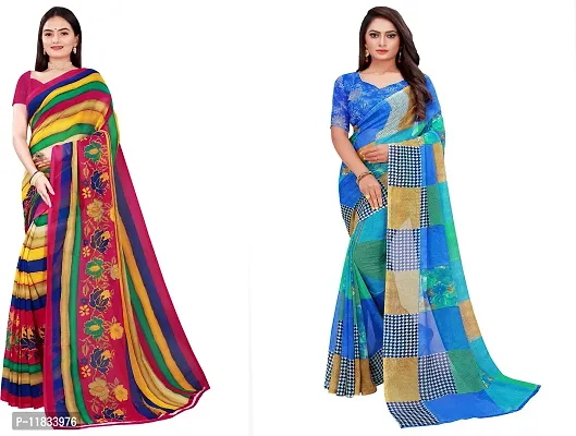 Beautiful Georgette Saree with Blouse Piece Pack Of 2-thumb0