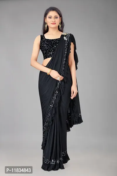 Beautiful Lycra Saree with Blouse Piece-thumb0