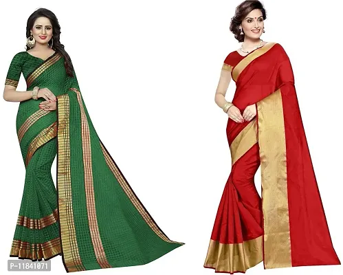 Beautiful Cotton Silk Saree With Blouse Piece Pack Of 2-thumb0