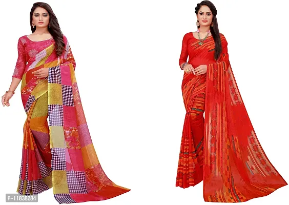 Beautiful Georgette Saree with Blouse Piece Pack Of 2-thumb0