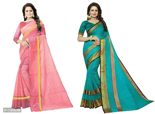 Beautiful Cotton Silk Saree with Blouse Piece Pack Of 2-thumb0