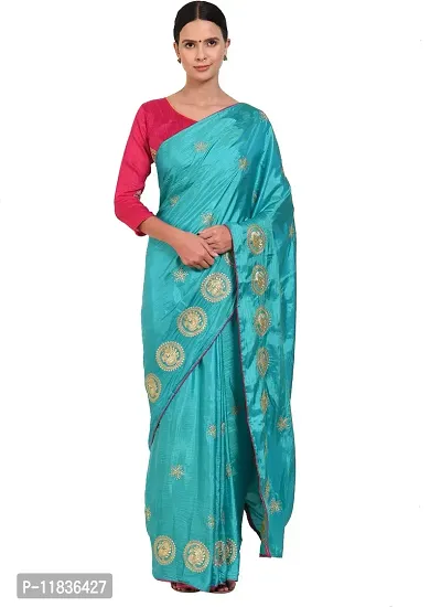 Beautiful Silk Blend Saree with Blouse Piece-thumb0