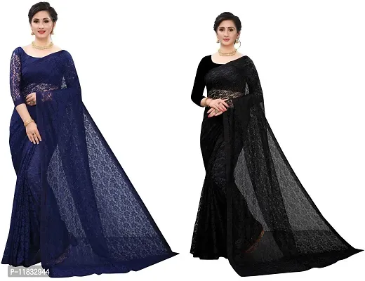 Beautiful Net Saree with Blouse Piece Pack Of 2-thumb0