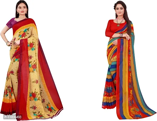 Beautiful Georgette Saree with Blouse Piece Pack Of 2-thumb0