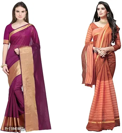 Beautiful Cotton Silk Saree With Blouse Piece Pack Of 2-thumb0