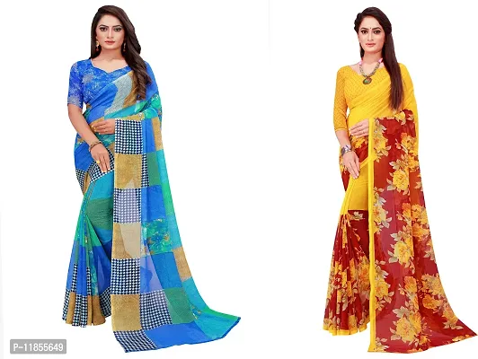 Beautiful Georgette Saree With Blouse Piece Pack Of 2