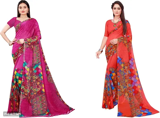 Beautiful Georgette Saree with Blouse Piece Pack Of 2-thumb0