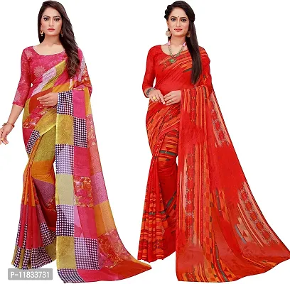 Beautiful Georgette Saree with Blouse Piece Pack Of 2-thumb0