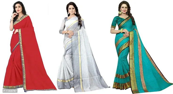 Beautiful Art Silk Saree With Blouse Piece Pack Of 3-thumb0