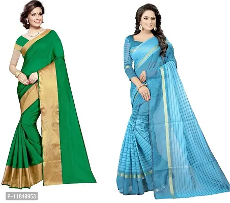 Beautiful Cotton Silk Saree With Blouse Piece Pack Of 2-thumb0