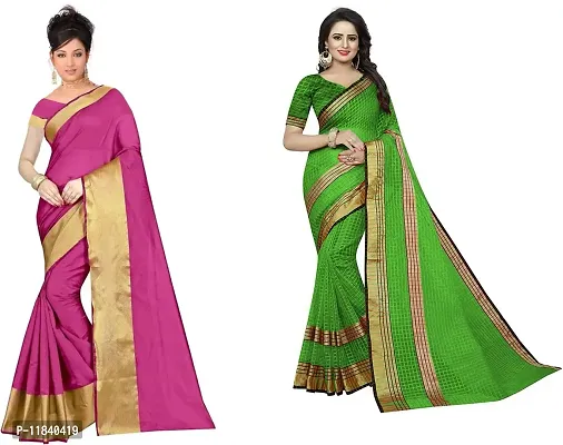 Beautiful Cotton Silk Saree With Blouse Piece Pack Of 2-thumb0