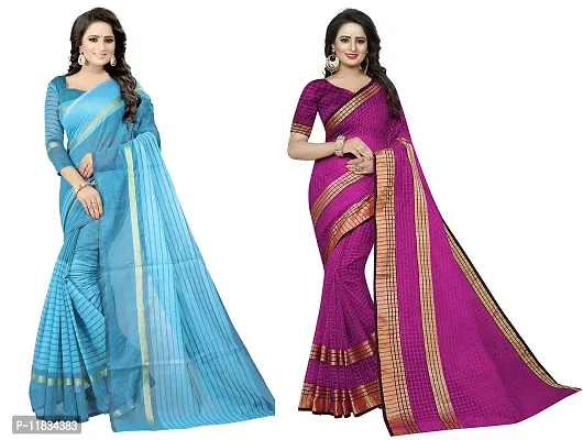 Beautiful Cotton Silk Saree with Blouse Piece Pack Of 2-thumb0